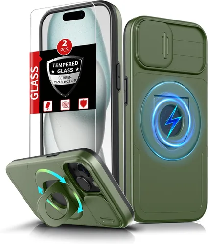 Miniatura 87 de Funda magnética para iPhone 11 Pro compatible con carga inalámbrica MagSafe, con 2 protectores de pantalla, anillo kickstand de 360° integrado +