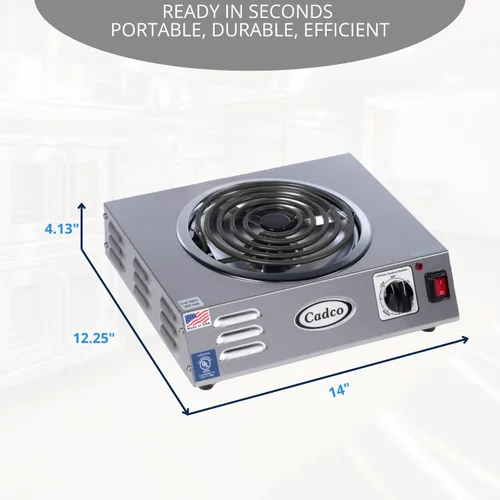 Miniatura 4 de Cadco CSR-3T - Placa caliente eléctrica portátil de 14" para encimera de alta potencia con un quemador tubular para restaurante, hotel, camión