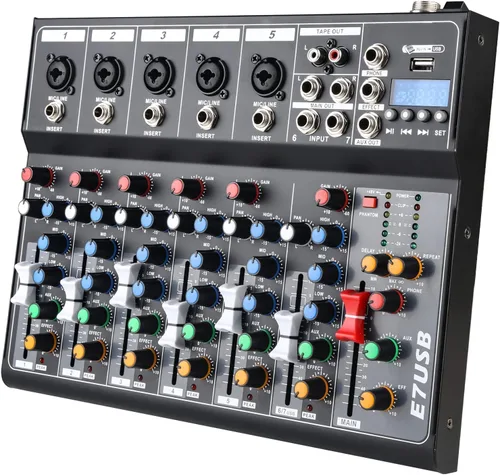 Miniatura 11 de Mezcladores DJ jindaaudio Consola de Mezcla de Audio de 8 Canales con Bluetooth, Interfaz de Audio USB con Alimentación Fantasma de 48V, Mesa