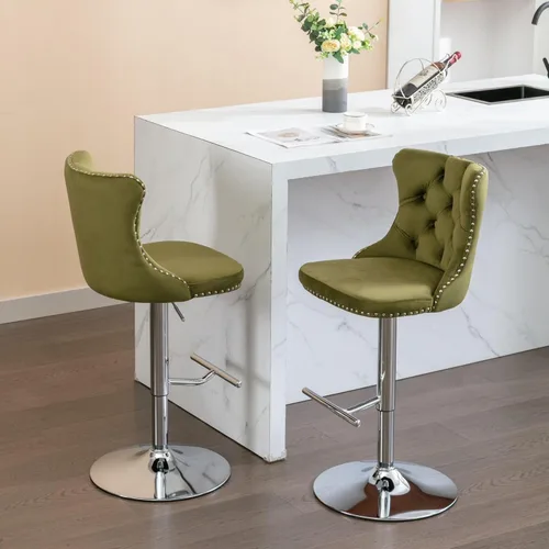 Miniatura 118 de Aoowow Juego de 2 taburetes de bar giratorios, taburetes de bar ajustables con respaldo de terciopelo copetudo, sillas de bar modernas tapizadas