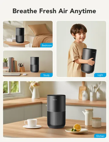 Miniatura 8 de GoveeLife Mini Purificador de Aire para Dormitorio, Purificador de Aire con Filtro Inteligente y Control por App Alexa para Pelo de Mascotas, Negro