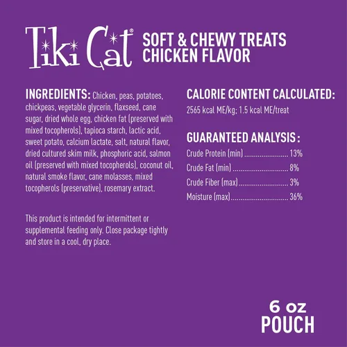 Miniatura 3 de Tiki - Golosinas suaves y masticables para gatos, sabor a pollo, 3 calorías por golosina sin granos y sin gluten añadido, bolsa de 6 onzas