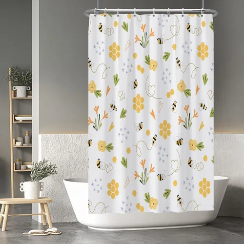 Miniatura 81 de Baocicoo - Cortina de ducha de abeja de miel, diseño de abeja de caricaturas, pista voladora, rústica, floral, para baño, decoración de bañera