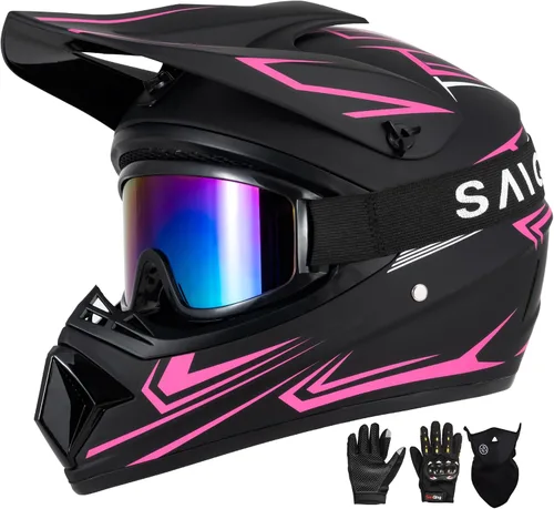 Miniatura 10 de Casco para jóvenes y niños de motocross, casco para adultos de ATV y bicicleta de tierra con gafas, guantes y máscara, casco de motocicleta de cara
