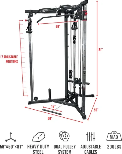 Miniatura 2 de Valor Fitness Máquina cruzada de cables – 17 posiciones ajustables con barras de dominadas y accesorios opcionales de paquete de peso máximo de 200