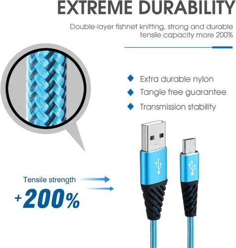 Miniatura 3 de Boenoea Fast Phone Charger Android 10ft 5-Pack Long Micro USB Cable Braided Compatible with Samsung Galaxy J3 J7 S6 S7 Edge Note 4 5 LG BlackBerry