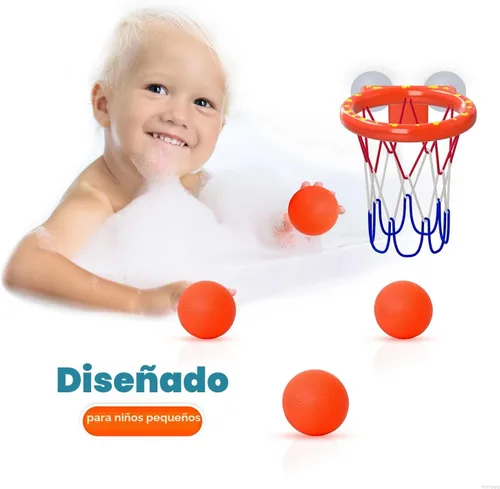 Miniatura 7 de Juguetes de baño – Aro de baloncesto para bañera para niños pequeños, niños y niñas 4 bolas sin agujero y ventosas fuertes Divertido juguete
