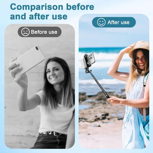 Miniatura 3 de Soporte de trípode para teléfono 4 en 1 con clip, palo de selfie extensible con rotación de 360° e inclinación de 225°, mango plegable portátil