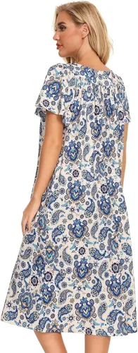 Miniatura 6 de Bloggerlove Vestidos de casa para mujer con bolsillos Mumu Duster Housecoat de manga corta vestido de patio S-XXL
