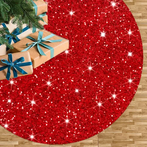 Miniatura 9 de Faldas de árbol moradas de Navidad de 21 pulgadas, faldas de árbol de lentejuelas con purpurina, decoración de tela de terciopelo, falda de árbol