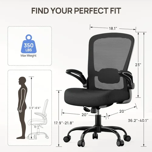 Miniatura 2 de Mimoglad Silla de oficina ergonómica – Silla de escritorio con reposabrazos abatibles y reclinable de 135°, soporte lumbar ajustable – Silla