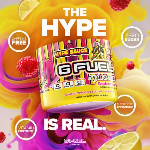 G Fuel Hype Sauce Supreme Hydration, mezcla de polvo de electrolitos para energía y concentración, suplemento sin azúcar y sin cafeína con vitaminas