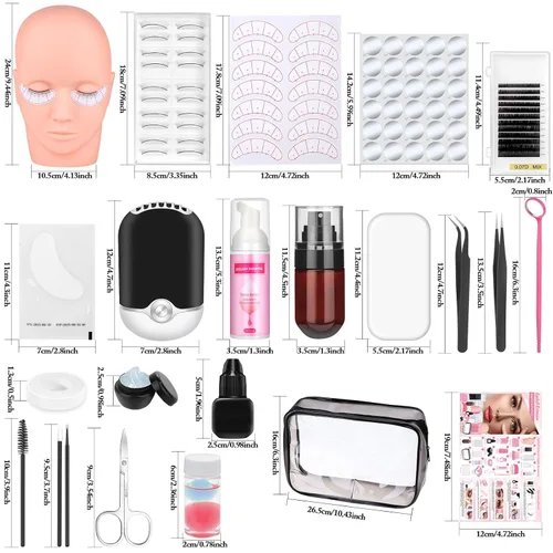 Miniatura 3 de Kit profesional de 404 suministros para extensiones de pestañas con racimos de pestañas, abanico de pestañas, pegamento de extensión, removedor