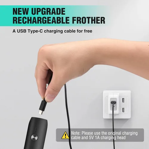 Miniatura 2 de HAUSHOF Potente varita espumadora de leche recargable, máquina de espuma eléctrica de mano, mezclador de bebidas con batidor de acero inoxidable