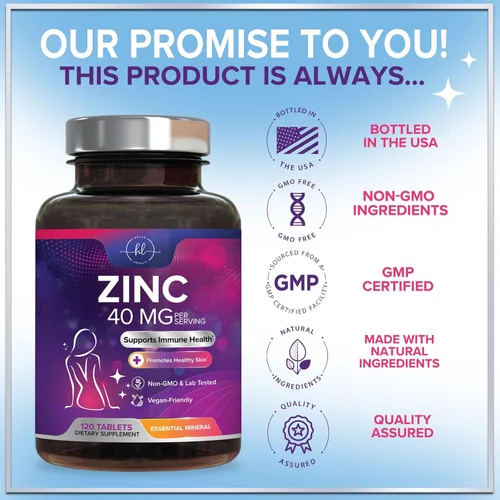 Miniatura 4 de Suplementos de zinc de 40 mg – Apoyo inmunológico de alta potencia y suplemento antioxidante – El mejor suplemento de zinc para la salud de la piel