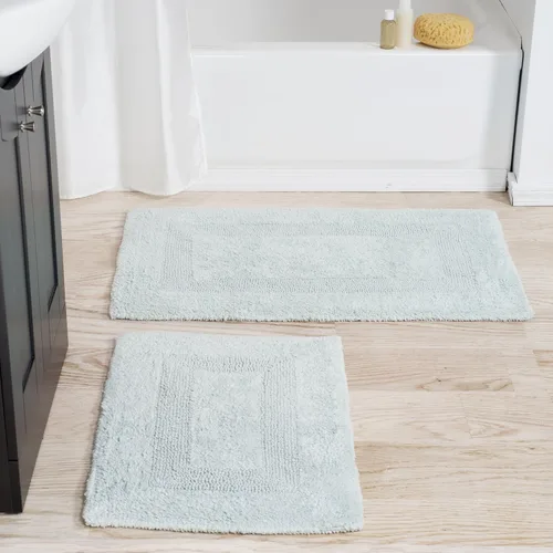 Lavish Home, tapete de baño larga, reversible, 100 % algodón, 2 unidades Espuma de mar