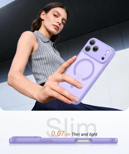 Miniatura 23 de FNTCASE Funda para iPhone 17 Pro: Fundas delgadas translúcidas de color azul claro compatibles con MagSafe, protección completa de la cámara