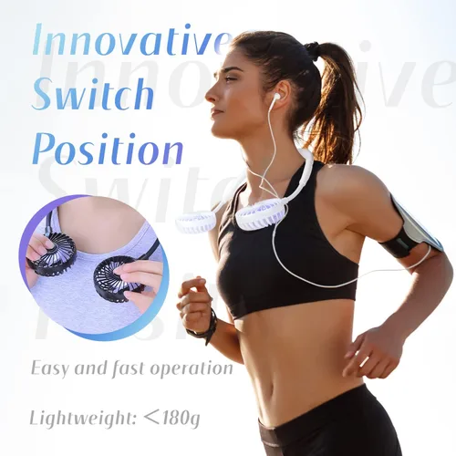 Miniatura 2 de VAGAU Ventilador de cuello de enfriamiento portátil, ventilador de cuello personal USB recargable con luces LED coloridas, rotación de 360°