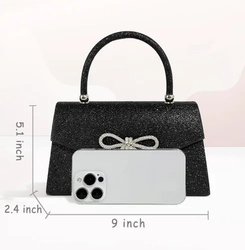 Miniatura 6 de Bolso de noche para mujer, con lazo brillante, bolso de mano para boda, fiesta, monederos con diamantes de imitación con purpurina para cóctel