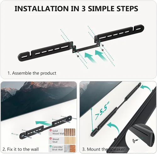 Miniatura 5 de WALI Soporte de barra de sonido para Sonos Arc y Sonos Arc Ultra - Soporte de pared para barra de sonido, diseño minimalista, perfecto para Negro