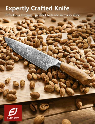 Miniatura 7 de Juego de cuchillos de cocina de Damasco Emojoy, 3 piezas de cuchillos de chef japoneses, cuchillo de 67 capas de Damasco con mango de madera
