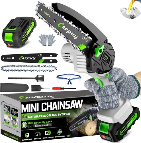 Miniatura 10 de CEEPUY Mini Motosierra Inalámbrica, [2025 Mejorada] Sierra Eléctrica Regalos para Hombres Papá Esposo Jardinero, Gadgets Geniales para Hombres 2025