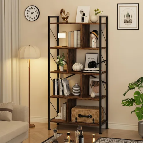 Miniatura 11 de IDEALHOUSE Estantería de 5 niveles con almacenamiento, estante industrial de 61 pulgadas de alto con estantes de exhibición abierta, estantería de 5