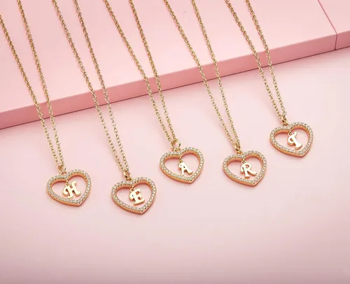 Miniatura 6 de HolyFast - Collar con colgante de corazón de circonita, con diseño de corazón y letra de la A a la Z, para San Valentín