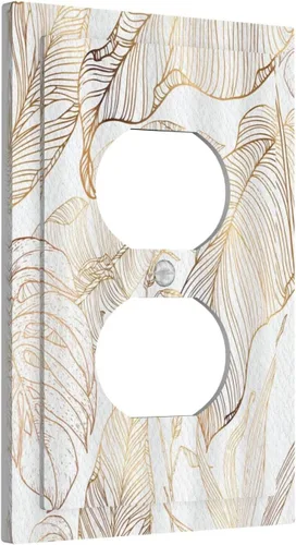 Miniatura 82 de Placa de pared decorativa con hojas de palmera tropicales de oro blanco, hoja de plátano, doble interruptor de luz de palanca decorativa, placa