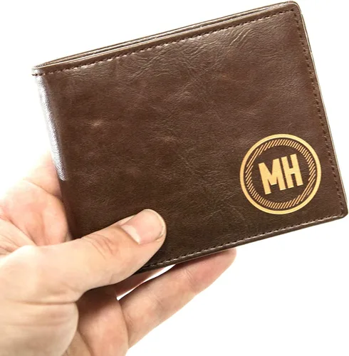 Miniatura 2 de Swanky Badger Cartera personalizada billetera plegable, ranura para identificación, ranuras para tarjetas, marrón (Brown circle), Bifold