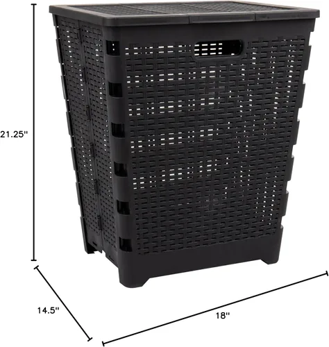 Miniatura 9 de Mind Reader Cesta plegable para ropa sucia de 61 litros, cesta de ropa, tapa, diseño de mimbre, plástico, 18 pulgadas de largo x 14.5 pulgadas