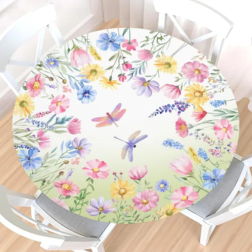 Miniatura 44 de Mantel redondo ajustable para el 4 de julio con borde elástico, impermeable, lavable, azul, rojo, blanco, estrella, patriótica, independencia, Día