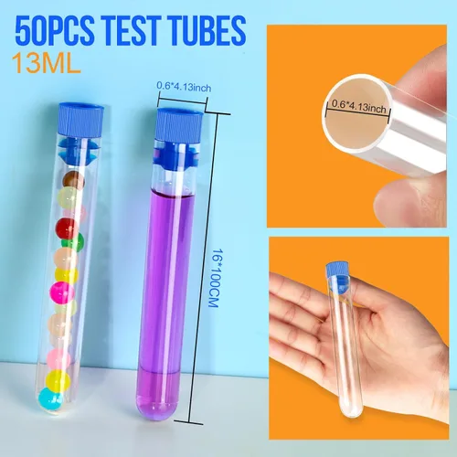 Miniatura 2 de Teenitor Paquete de 50 tubos de ensayo de plástico transparente con tapas azules, 0.630 x 3.937 in, buen sellado para cuentas de semillas