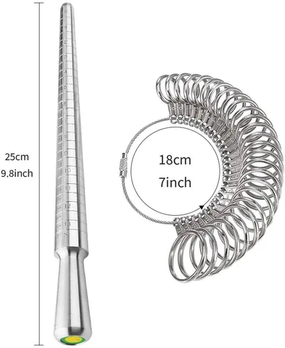 Miniatura 7 de Medidor de Talla de Anillo Herramienta de Medición Mandril de Anillo de Metal Medidor de Anillo y Medidor de Talla de Anillo para Mujeres y Hombres