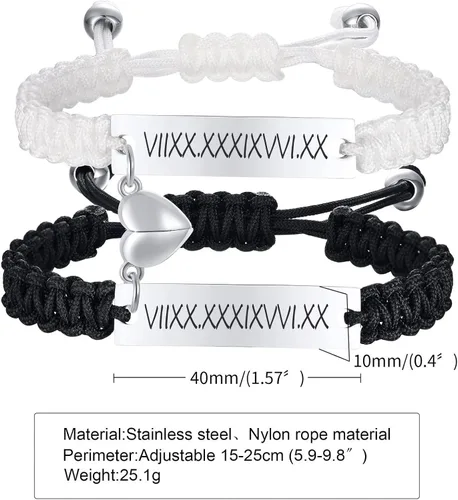 Miniatura 5 de XUANPAI - Pulseras personalizadas hechas a mano con cuerda trenzada y placa de identificación para parejas para mujeres hombres amistad etc