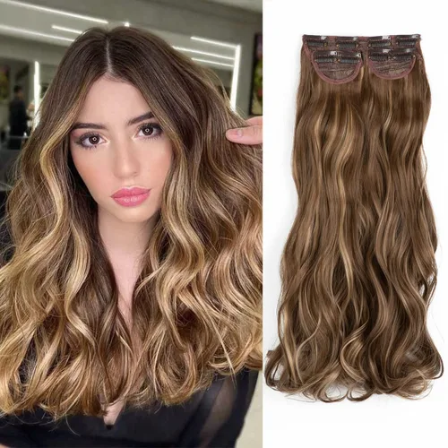 Miniatura 11 de Extensiones de cabello con pinzas, balayage, color marrón oscuro medio a rubio ceniza pálido, juego de 3 piezas, 16 pulgadas, 5.23 onzas, invisible
