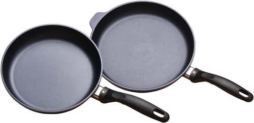 Swiss Diamond Duo - Juego de sartenes antiadherentes con revestimiento de diamante con asas de acero inoxidable, juego de utensilios de cocina