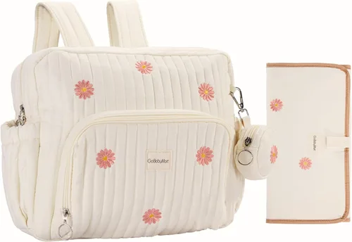Miniatura 15 de GOBABYMART Mochila para pañales con cambiador - Bolso de viaje para bebé, bolsillos aislados para botellas, correas para cochecito, Grande, Moderno