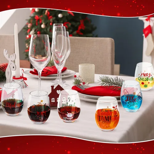 Miniatura 6 de Funtery 6 Piezas Vasos de Vino de Navidad sin Tallo, Divertido Juego de Regalo de Navidad para Maestros, Hombres, Mujeres, Familia, Amigos