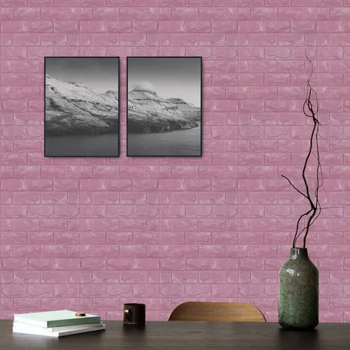 Miniatura 3 de 11 piezas de paneles de pared 3D, papel tapiz de ladrillo falso autoadhesivo de color rosa, paneles de ladrillo de espuma, paneles de pared
