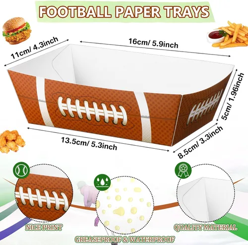 Miniatura 2 de Pajean 100 bandejas de fútbol para servir: 50 botes de papel para servir alimentos de fútbol americano de 1.1 libras con 50 papeles de revestimiento
