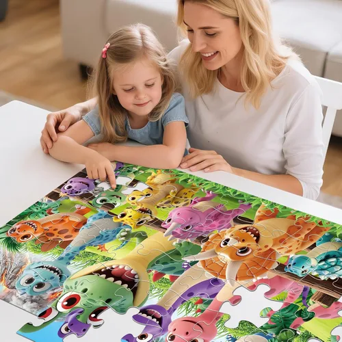 Miniatura 5 de Rompecabezas de piso Jumbo para niños de 4 a 6 años, rompecabezas de 48 piezas de dinosaurio de dibujos animados, rompecabezas grandes, juguetes