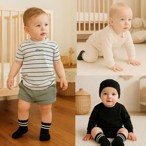 Miniatura 2 de bistyle Calcetines tobilleros con agarre para bebé, 6 pares, calcetines de algodón orgánico para recién nacidos, calcetines para niños y niñas