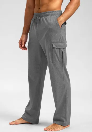 Miniatura 2 de Pudolla Pantalones deportivos de algodón para hombre con bolsillos tipo cargo, parte inferior abierta, pantalones de yoga para hombre, pantalones