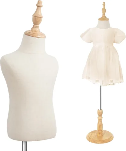 Miniatura 8 de Forma de vestido para niños con base de madera, maniquí infantil para exhibición, formas de busto corporal Maniki, 4-5 años de edad
