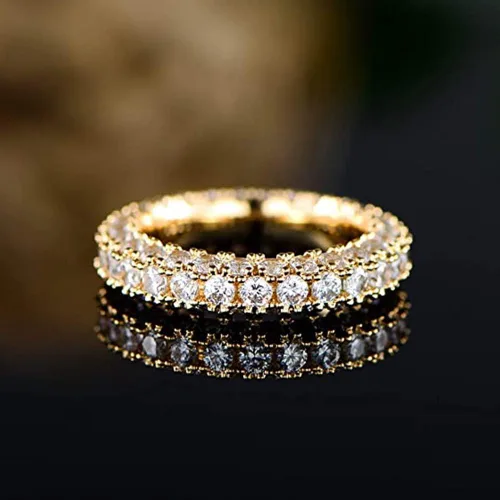 Miniatura 26 de Narica Anillo de 21 piedras chapadas en plata, apilables, corte redondo, zafiro azul, circonita cúbica, relleno de circonita cúbica, halo