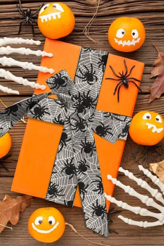 Miniatura 4 de Threetols 2 rollos de cinta de Halloween con borde con cable de 10 yardas, cinta de arpillera de tela de araña negra de 2.5 pulgadas, cinta