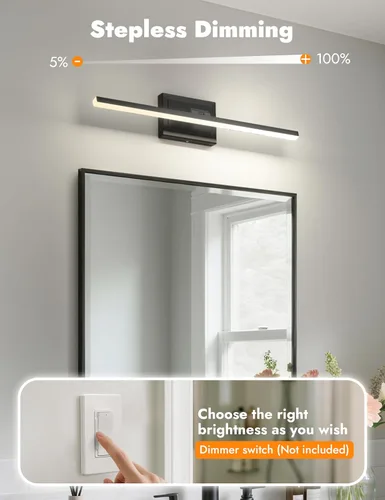 Miniatura 4 de NIORSUN Lámpara de baño moderna de 24 pulgadas, 14W 5CCT regulable LED negro, luces de tocador de baño sobre espejo, luces de tocador para espejos