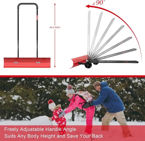 Miniatura 5 de Brewin Tools - Pala de nieve de 38 pulgadas para calzada, Brewin SnowPro resistente bidireccional con ruedas y hoja angular para una eficiente