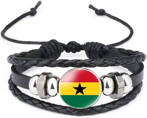 Miniatura 26 de vmcoatdu Mundial Muchas Banderas Nacionales Brazalete Retro de Aleación de Cuero para Pulsera de Cuerda Trenzada de Bandera Nacional